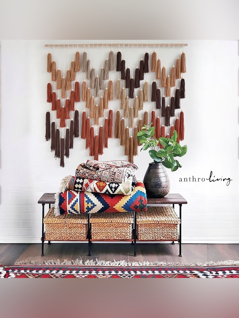 NEW Anthropologie XL Multicolor Boho Tassel Tapestry Macrame Wall Hanging 47x40 - Picture 2 of 8